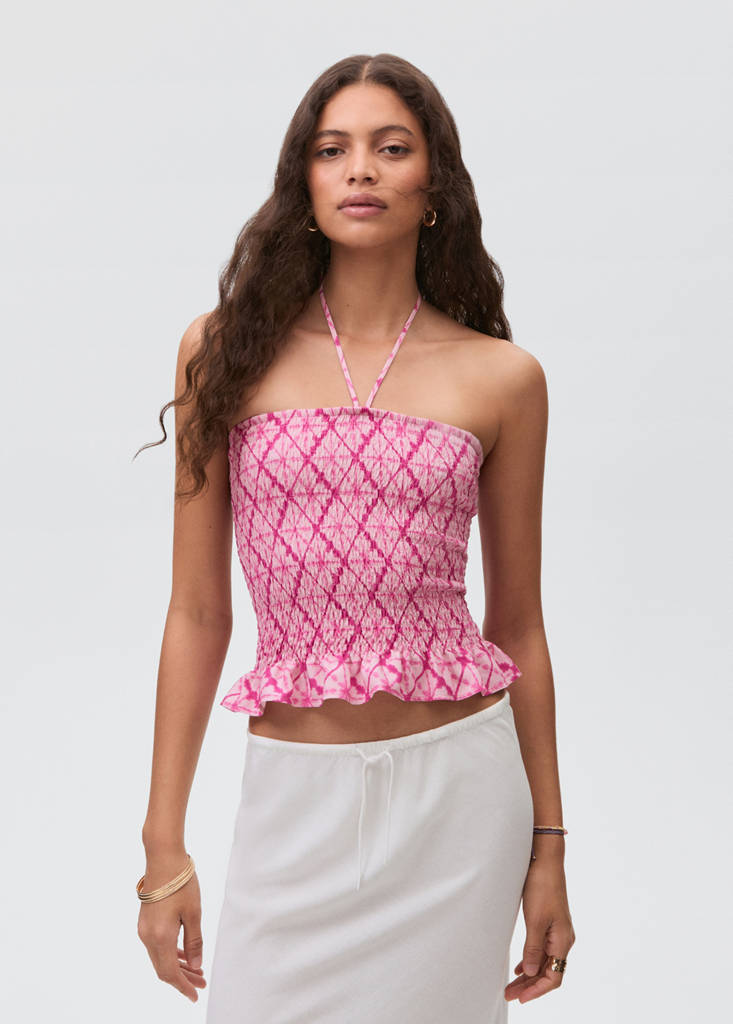 Ruffle printed top — Pink