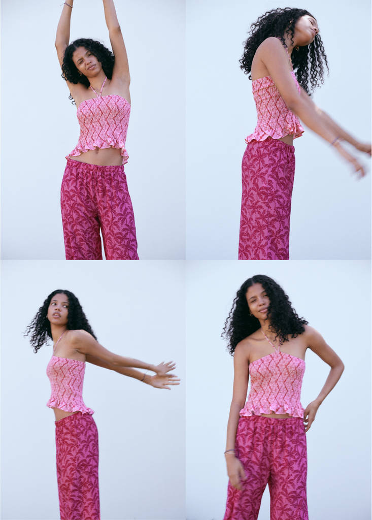 Ruffle printed top — Pink