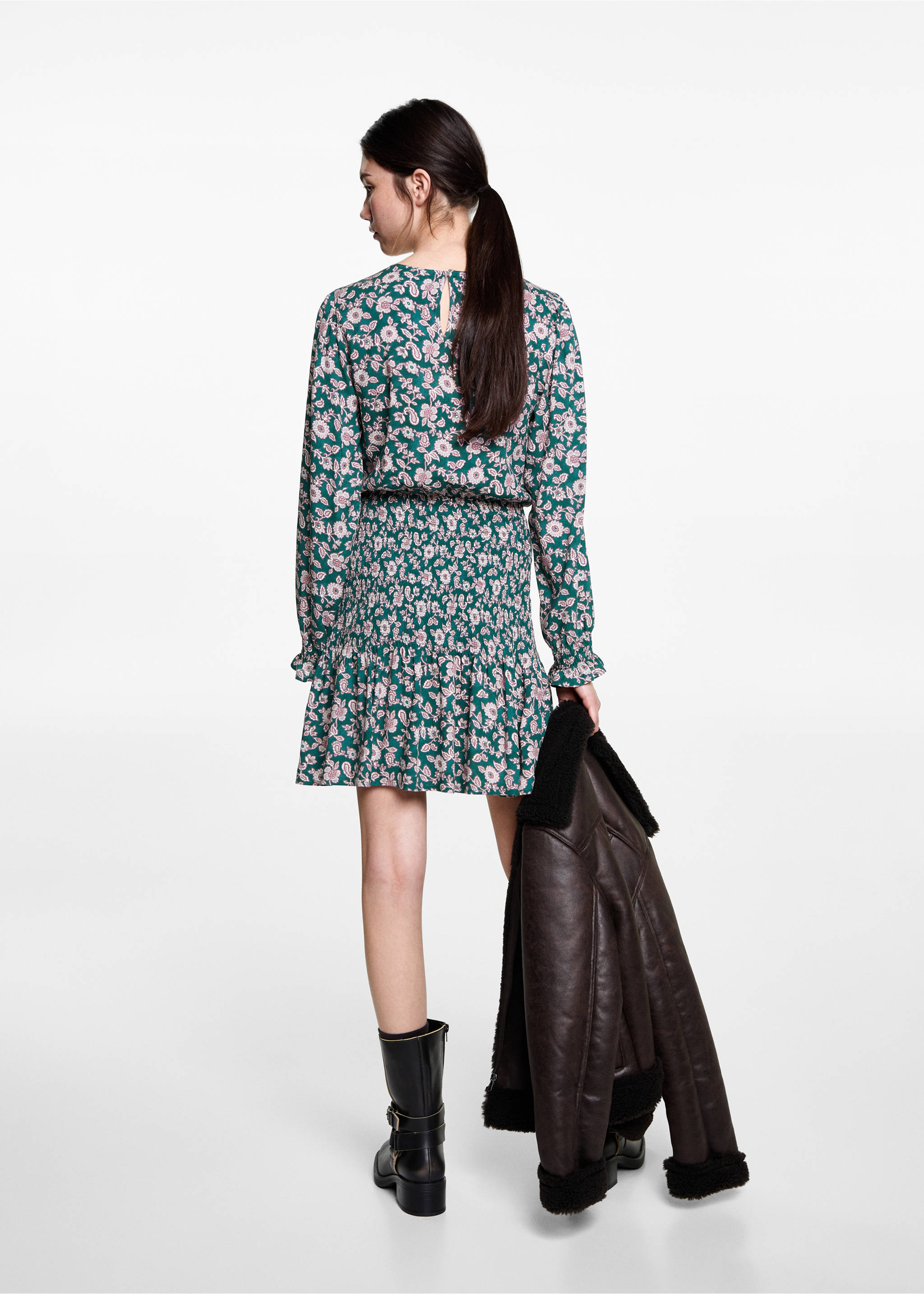 Letter-print ruffled dress - Reverse of the article, Dark Navy. Ref: 87060261-00.