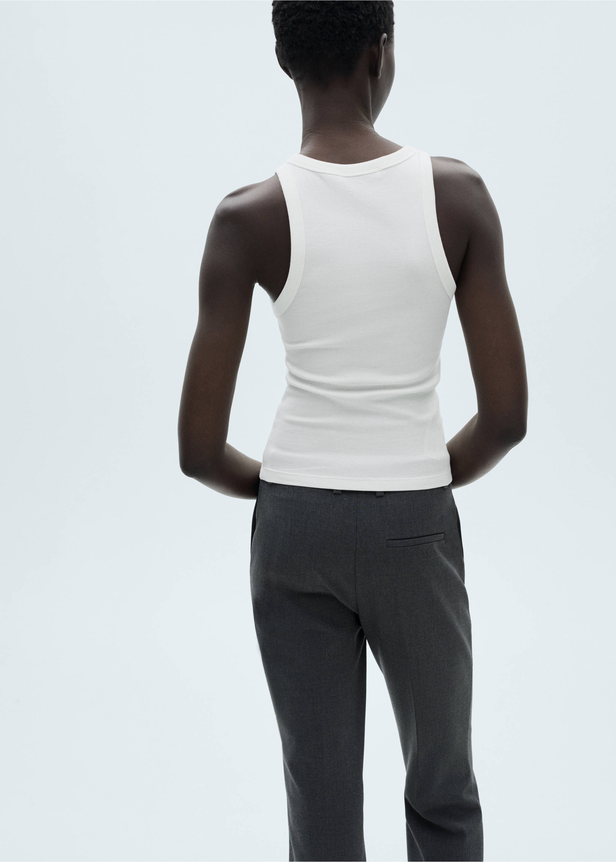 White ribbed tank top viewed from the back., White. Ref: 87060433-00.