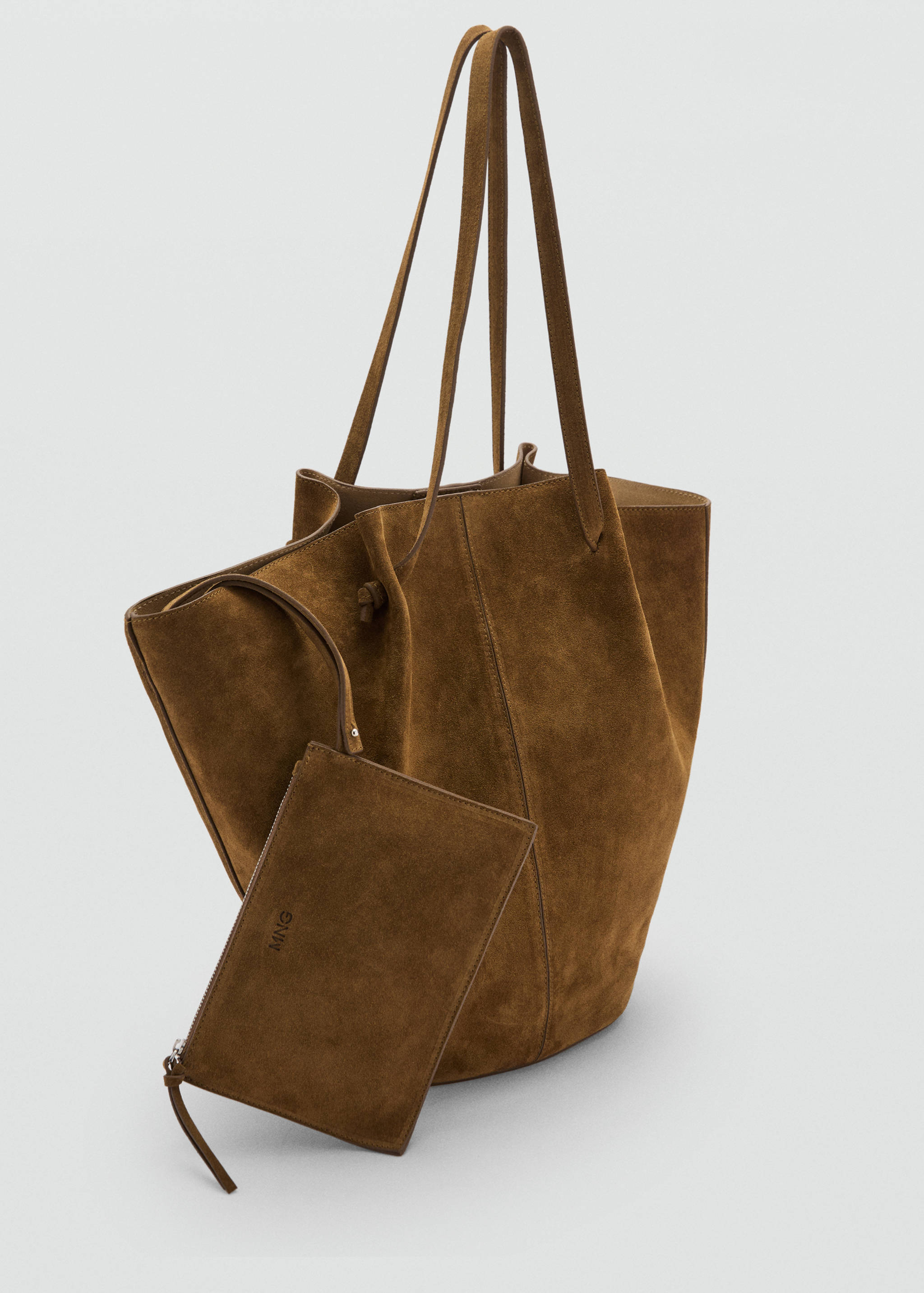 Suede leather shopper bag - Medium plane