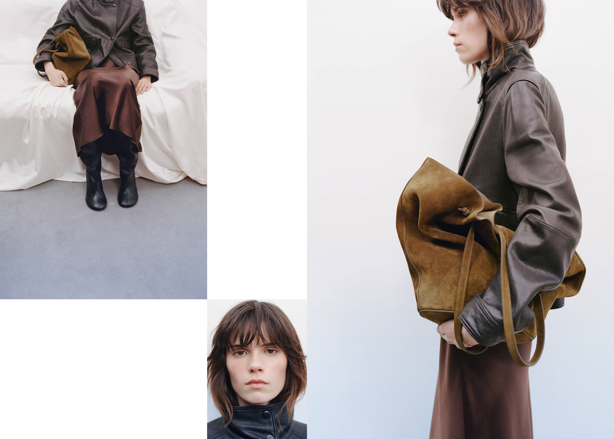 Suede leather shopper bag - Panoramic plane