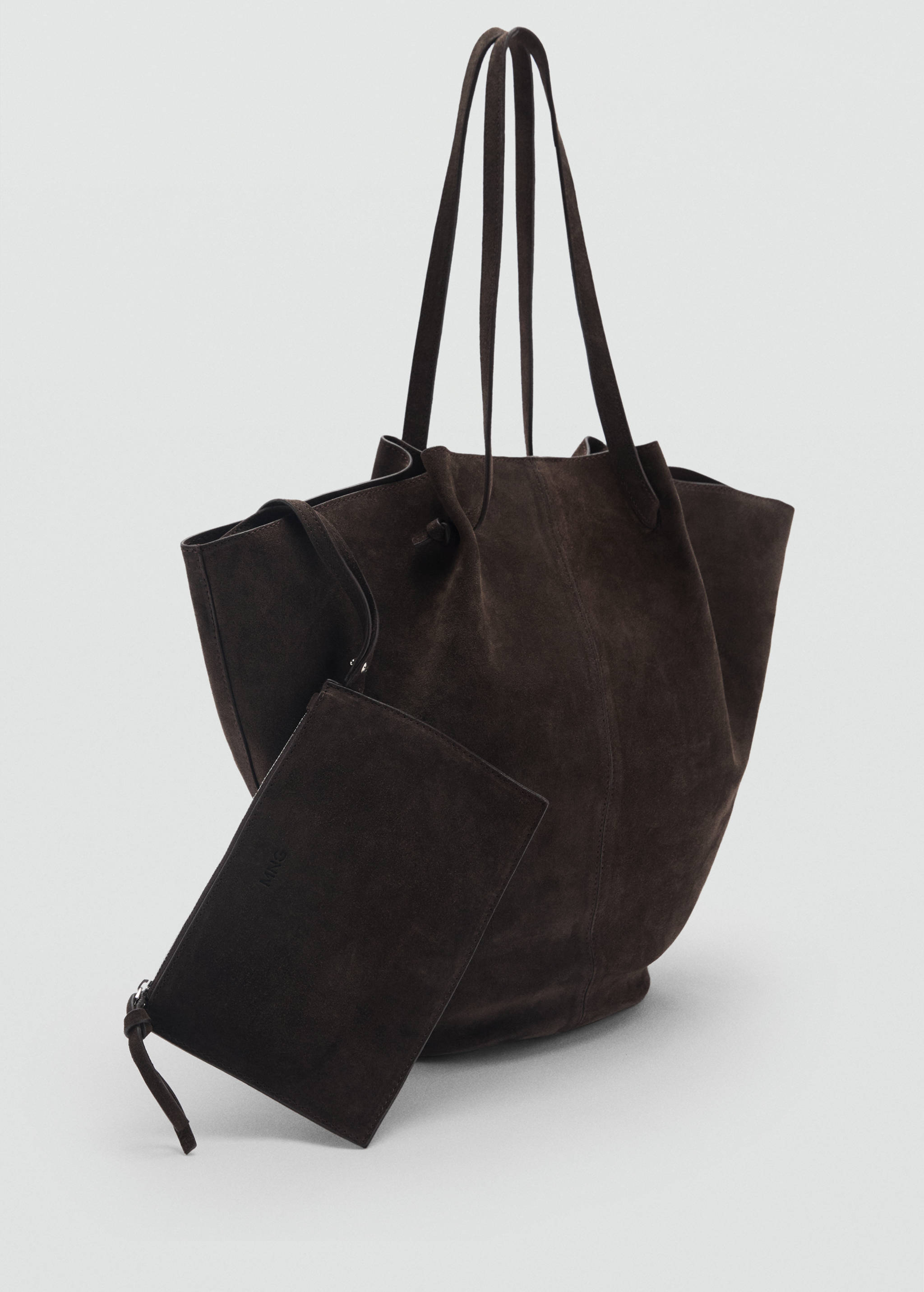 Suede leather shopper bag - Medium plane