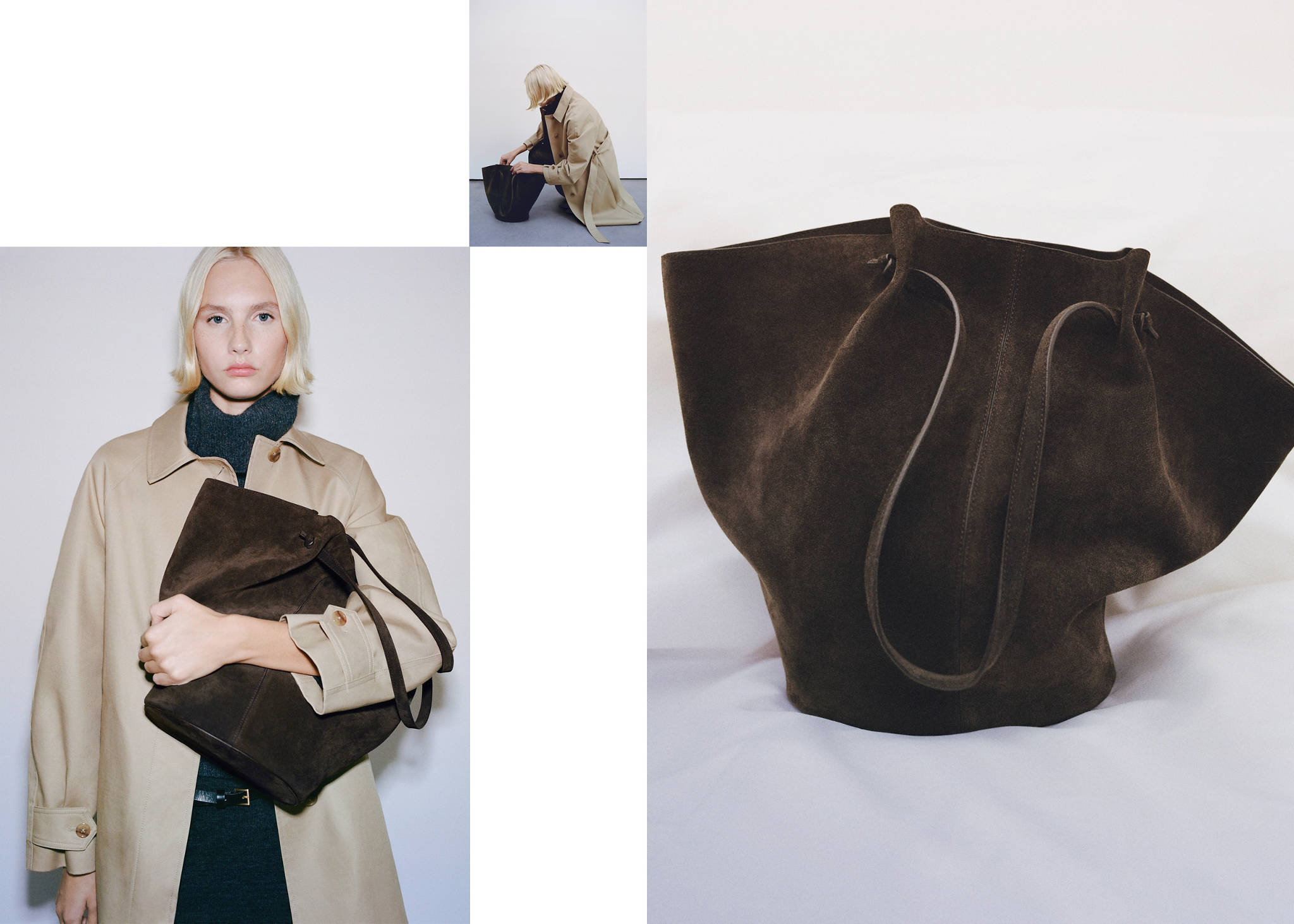 Suede leather shopper bag - Panoramic plane