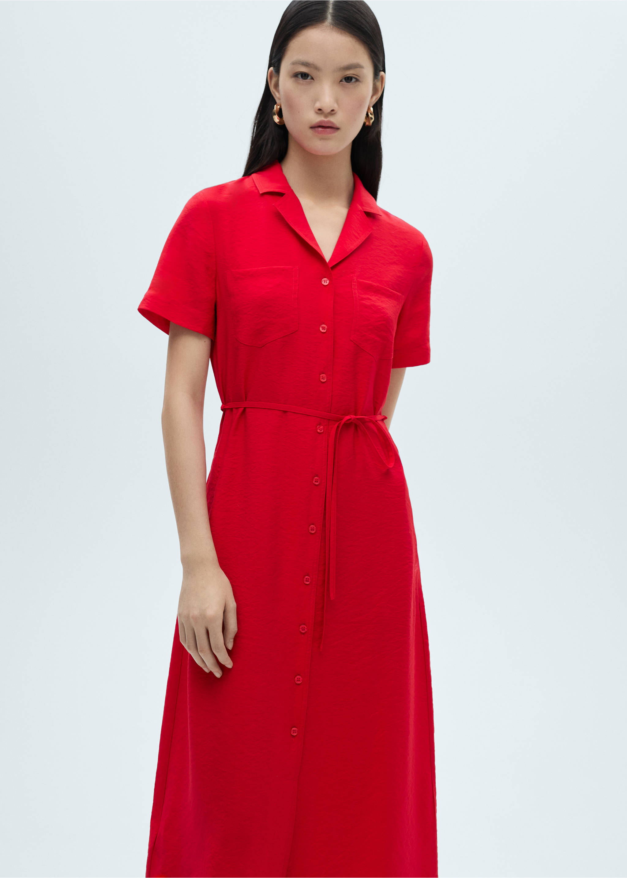 Pockets shirt dress - Medium plane, Red. Ref: 87060577-00.