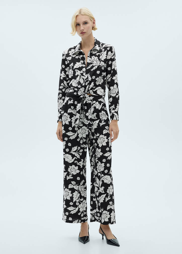 MANGO - Pantalon droit imprimé fleuri noir - XL