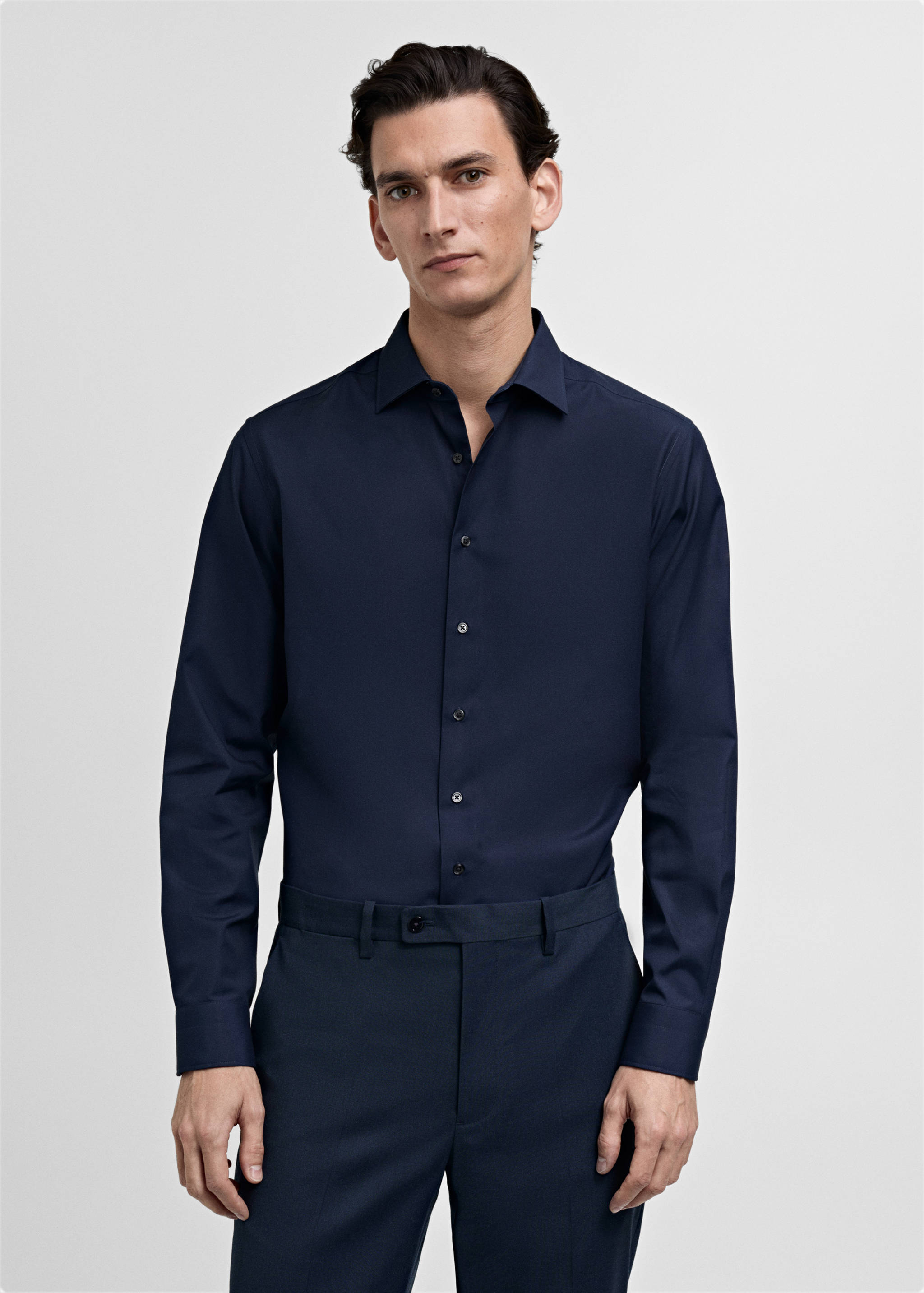 Slim-fit cotton poplin suit shirt - Medium plane