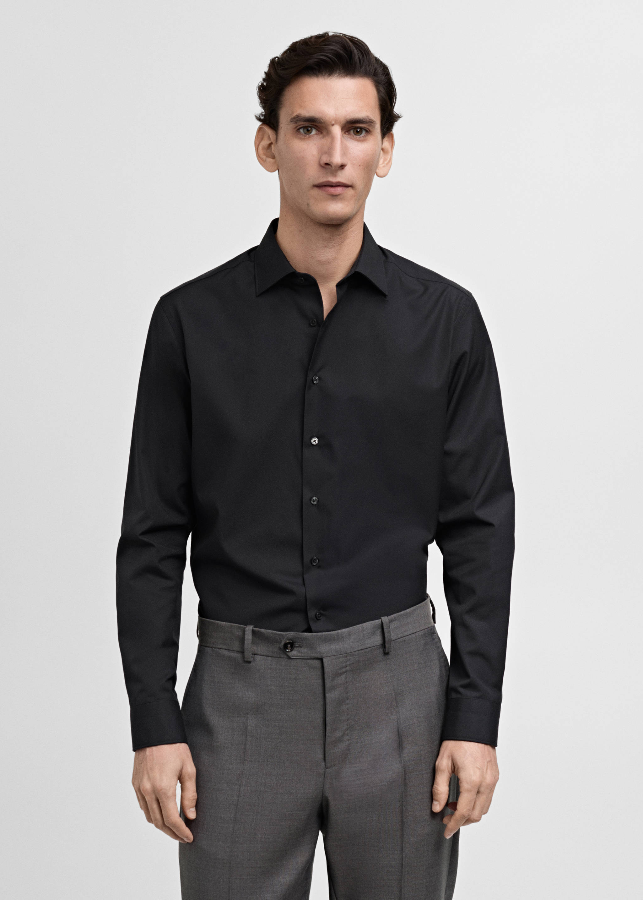 Slim-fit cotton poplin suit shirt - Medium plane