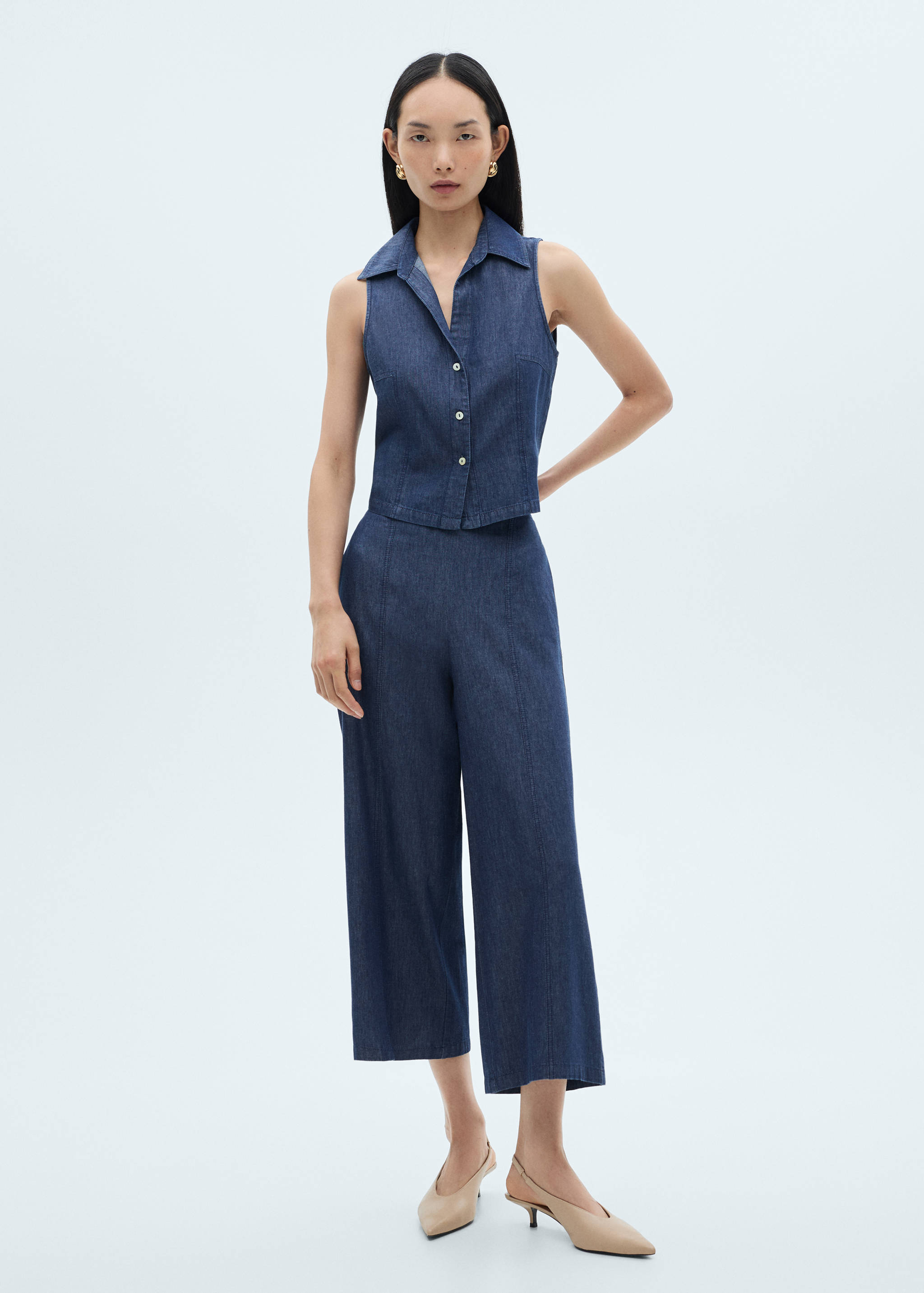 Pantalon style jupe-culotte effet jean - Plan général