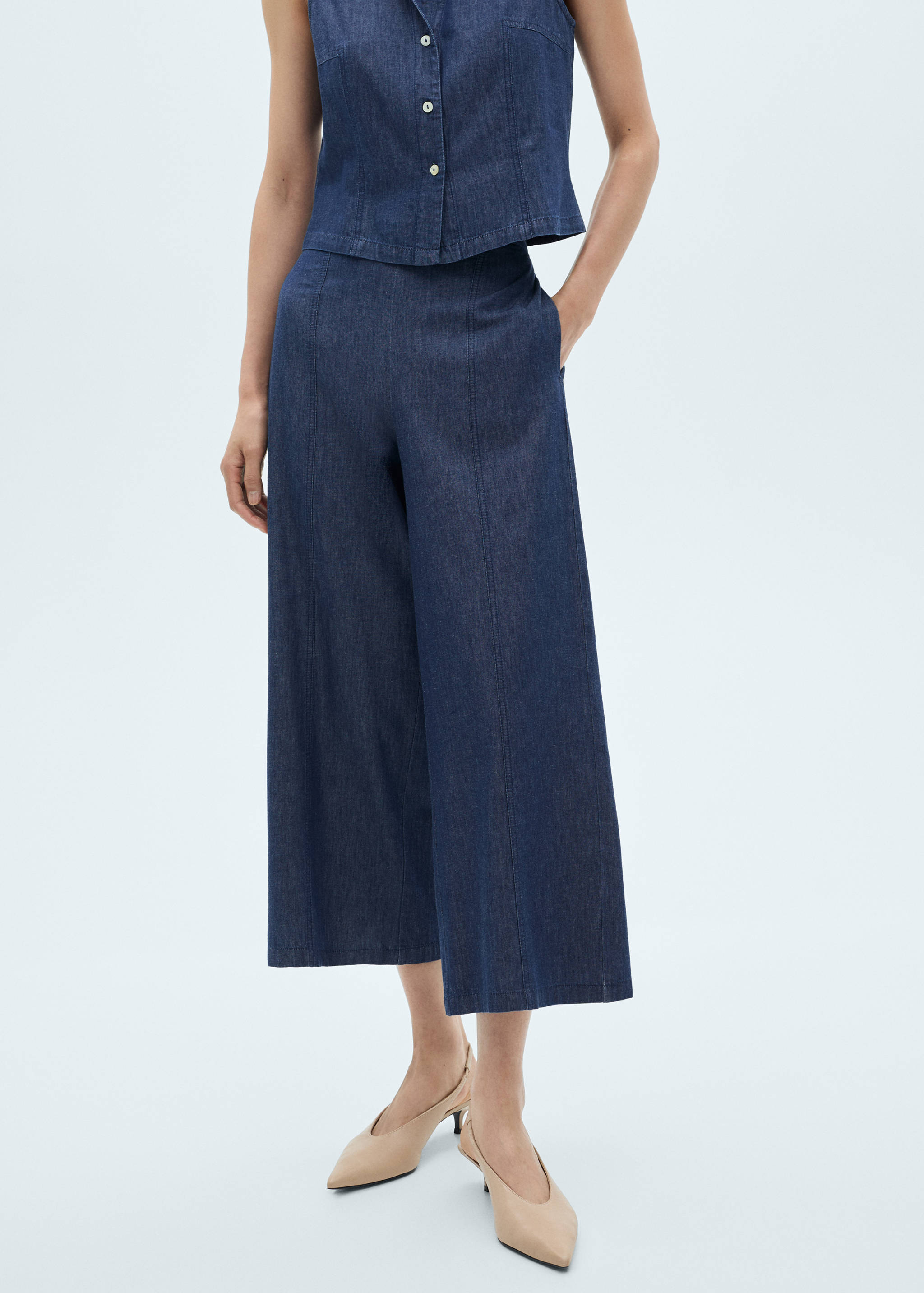 Pantalon style jupe-culotte effet jean - Plan moyen