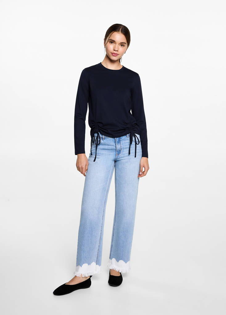 T-shirt with decorative flounces — Dark Navy
