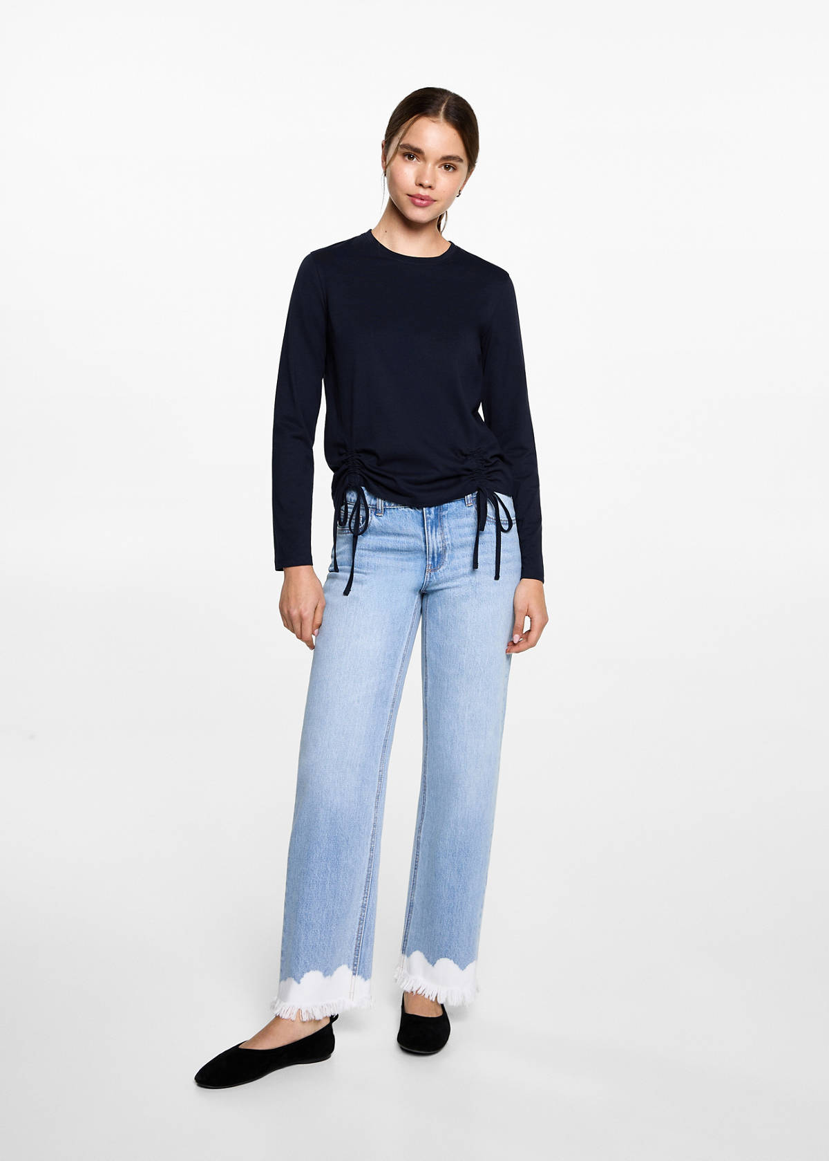 T-shirt with decorative flounces — Dark Navy