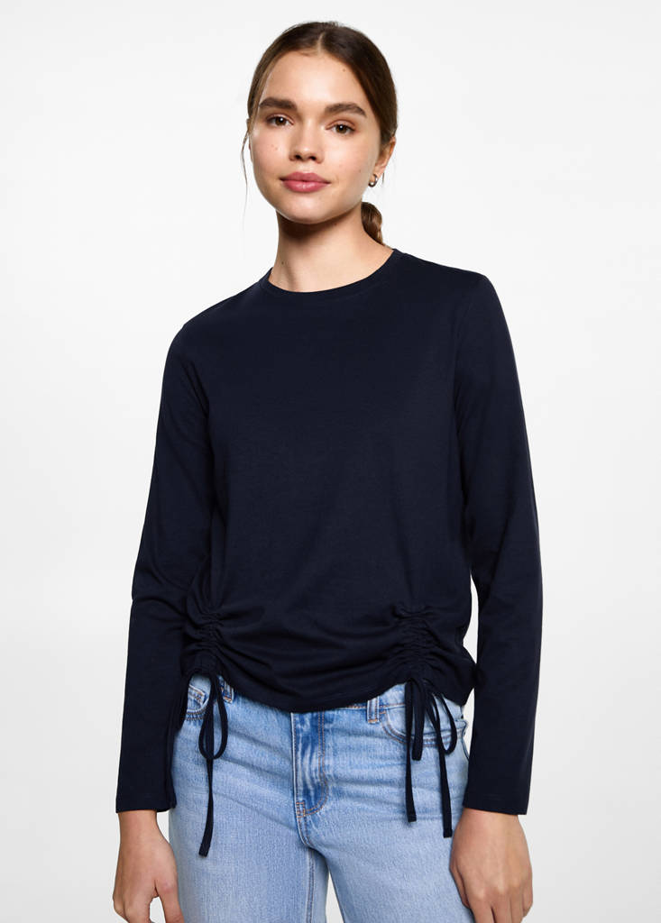 T-shirt with decorative flounces — Dark Navy