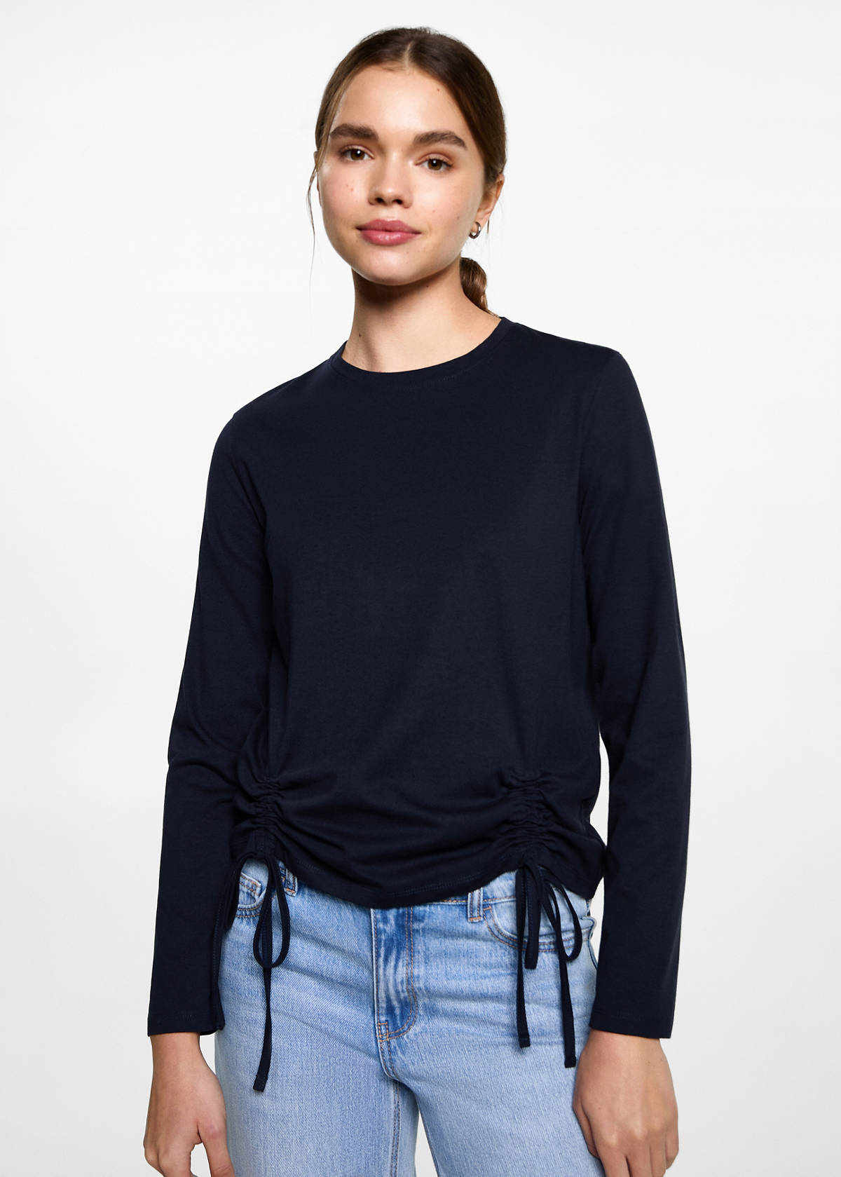 T-shirt with decorative flounces — Dark Navy