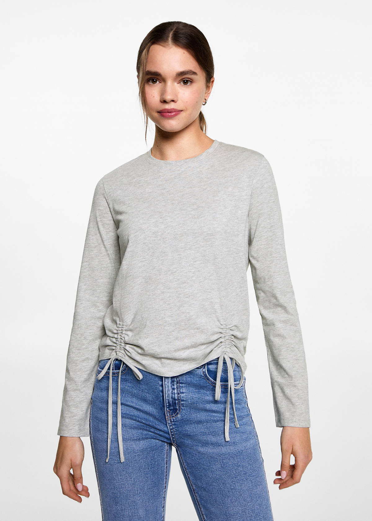 T-shirt with decorative flounces — Medium Heather Grey