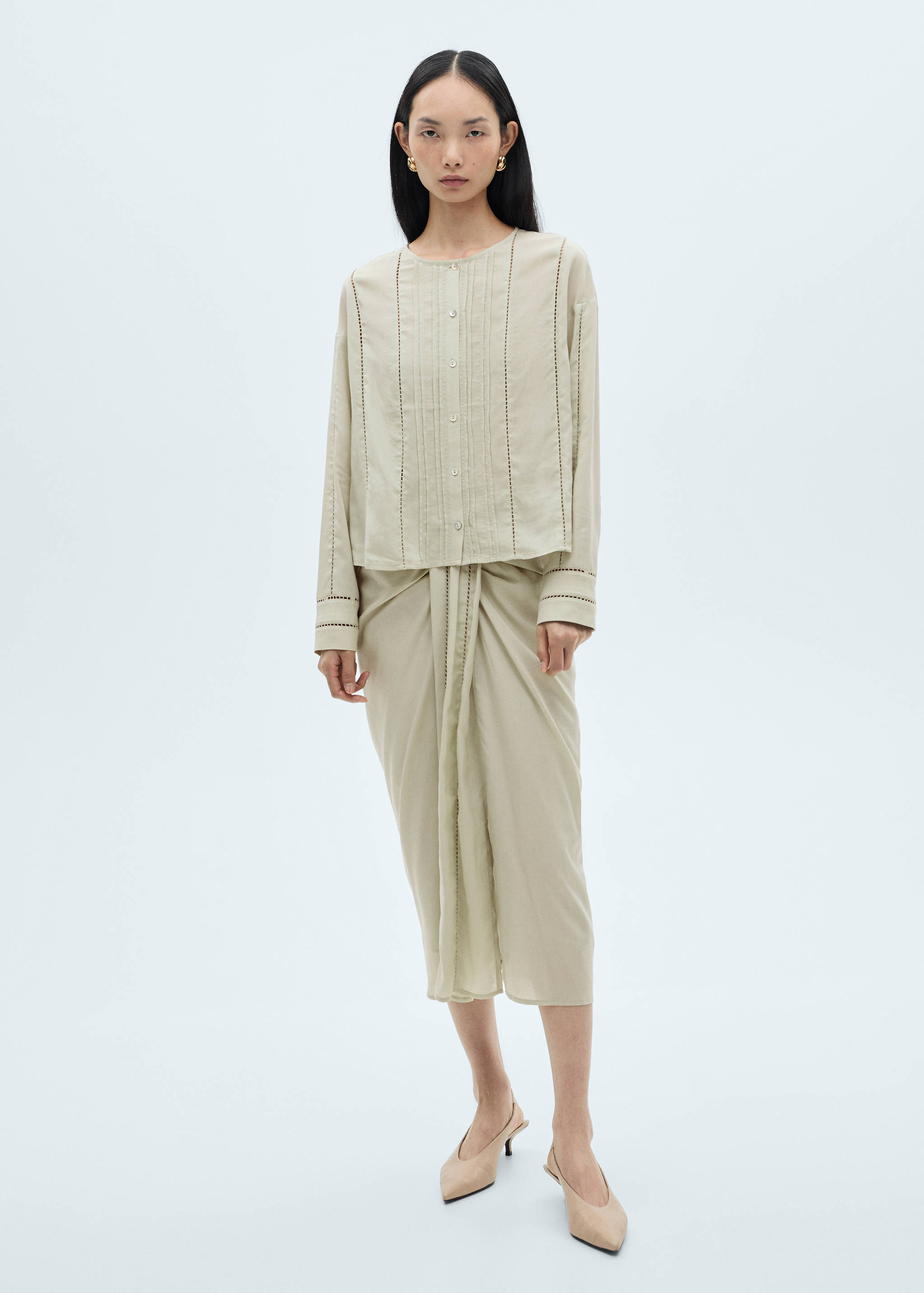 Bluză din lyocell cu detalii ajurate - Plan general