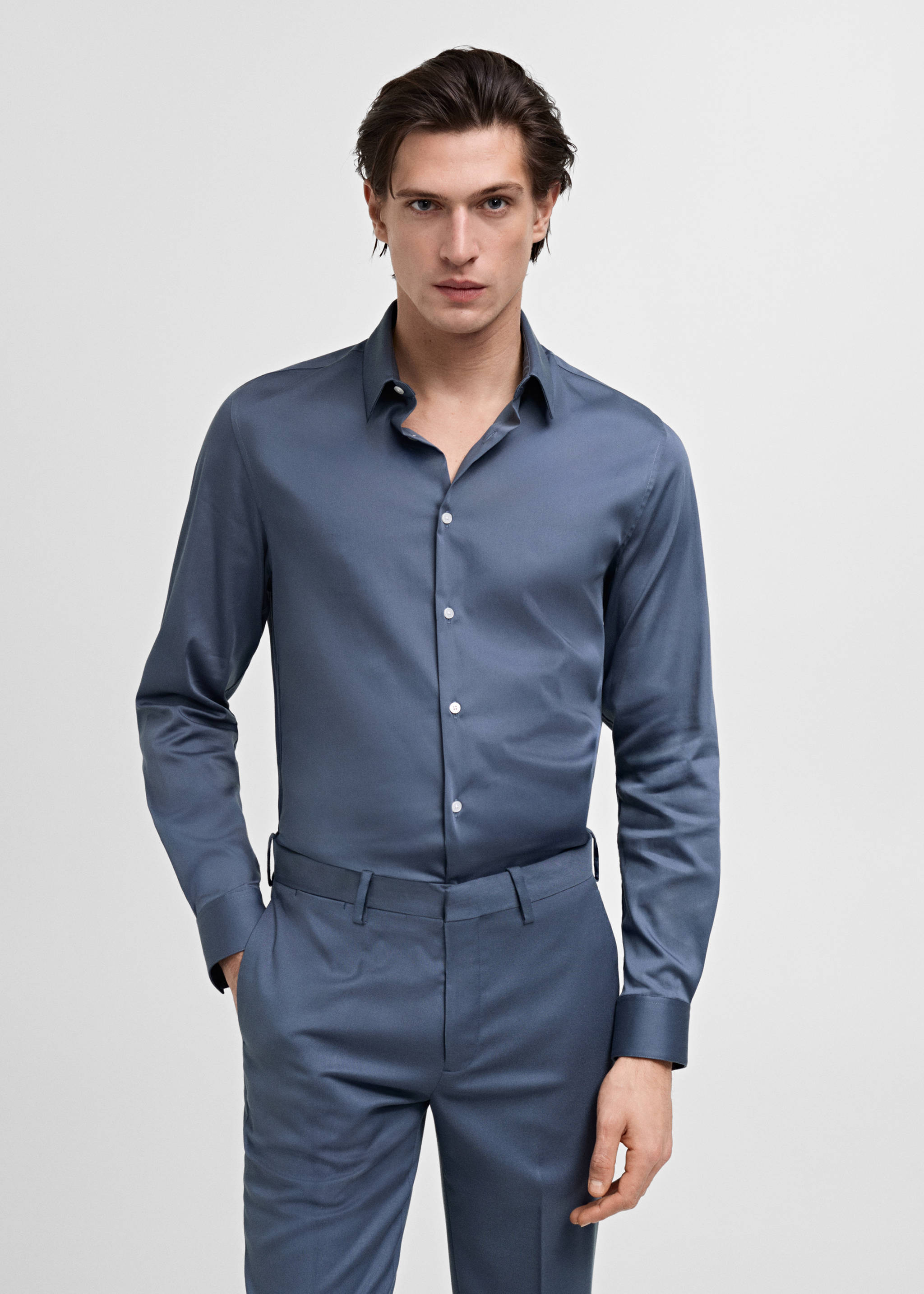 Super slim fit cotton stretch suit shirt - Medium plane