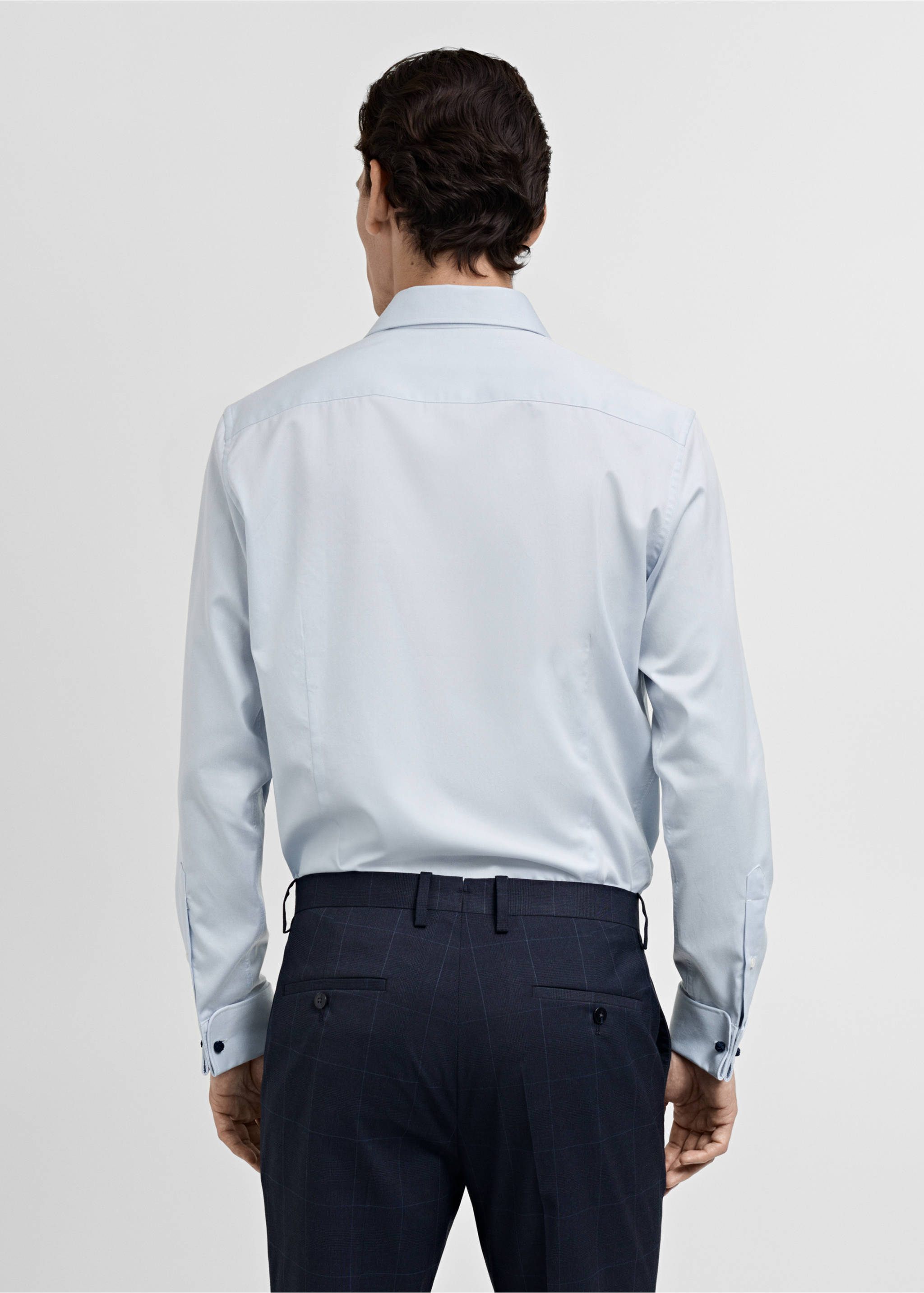 Slim-fit twill fabric suit with shirt cufflinks - Reverse of the article, Sky Blue. Ref: 87060608-00.