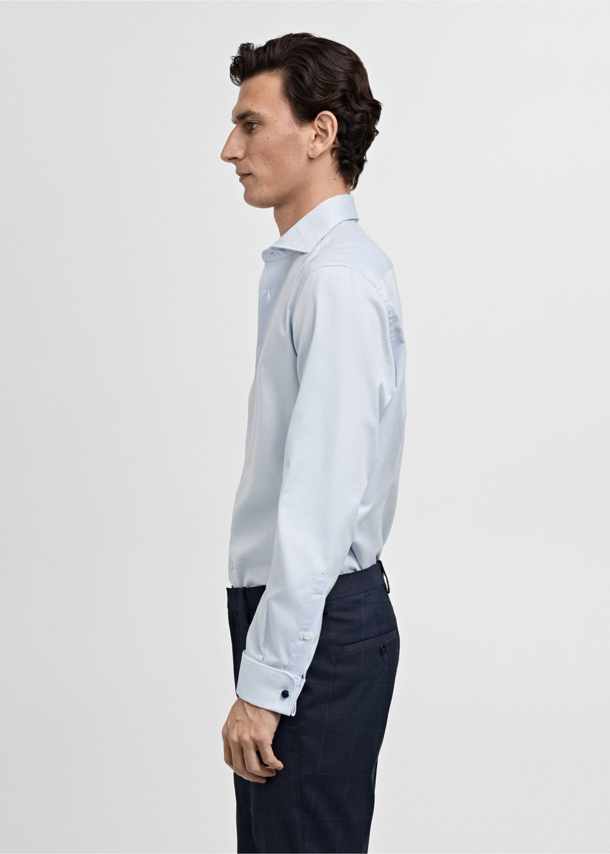 Slim-fit twill fabric suit with shirt cufflinks - Details of the article 2, Sky Blue. Ref: 87060608-00.