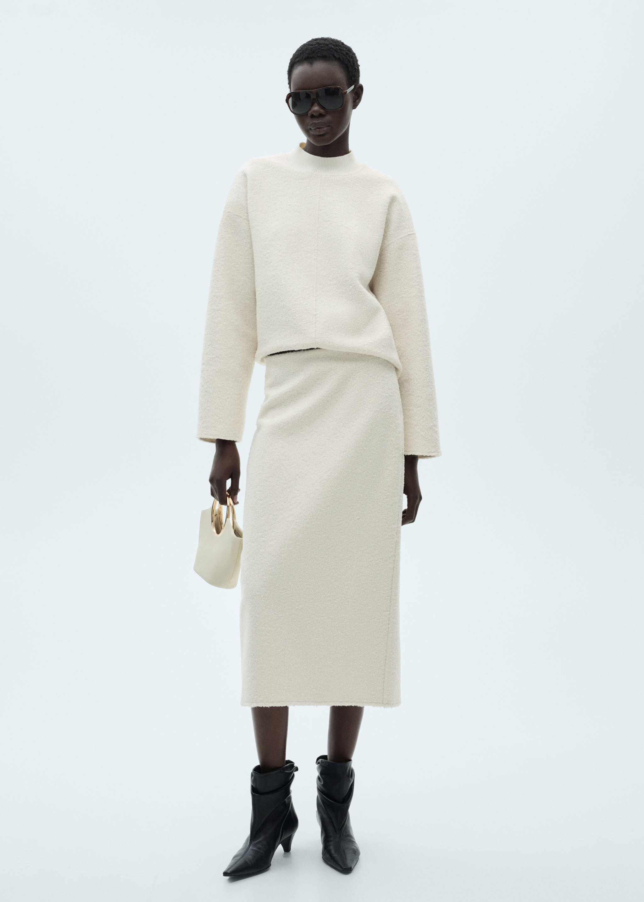 Sweat-shirt tissu bouclette col montant - Plan général