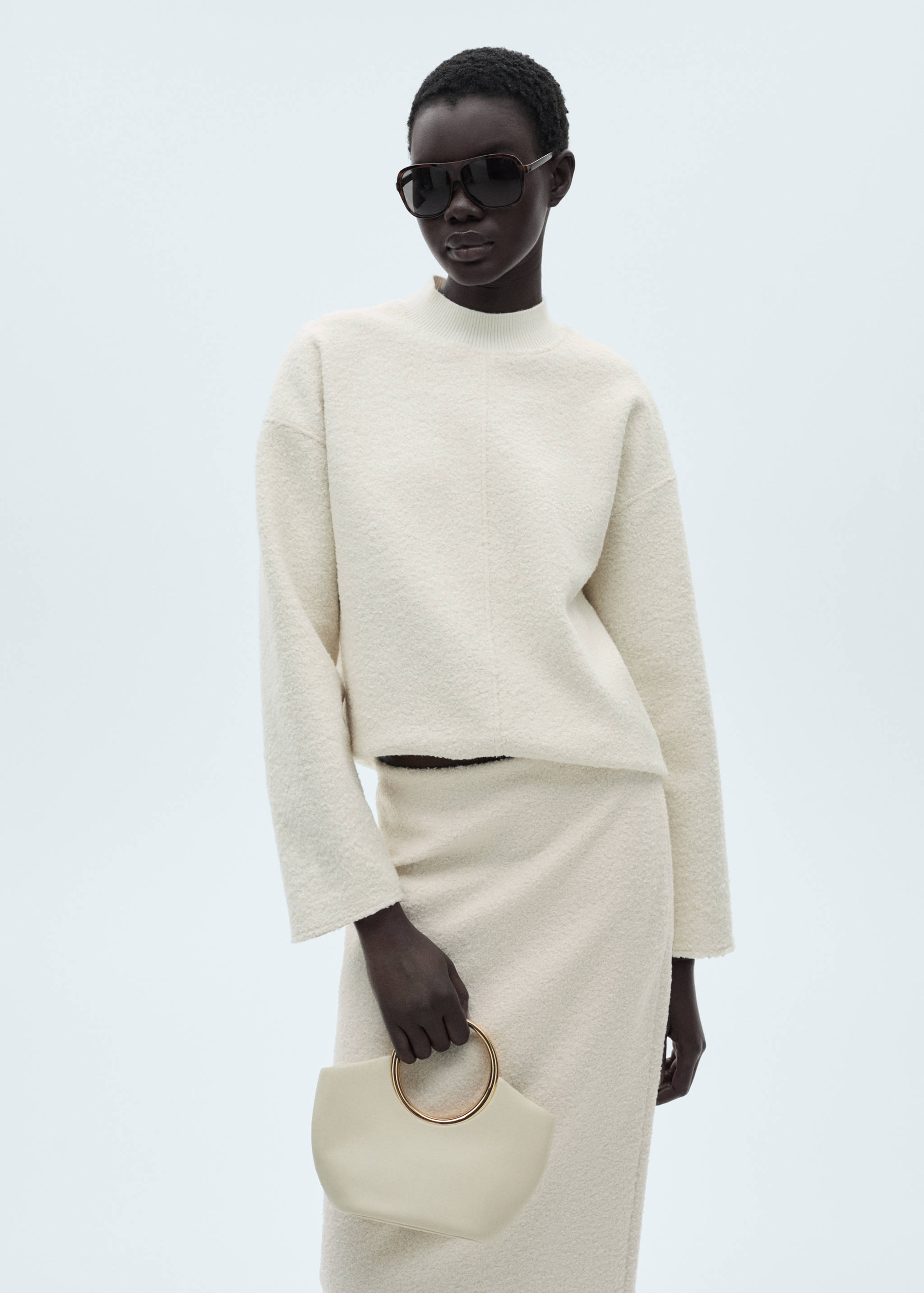 Sweat-shirt tissu bouclette col montant - Plan moyen