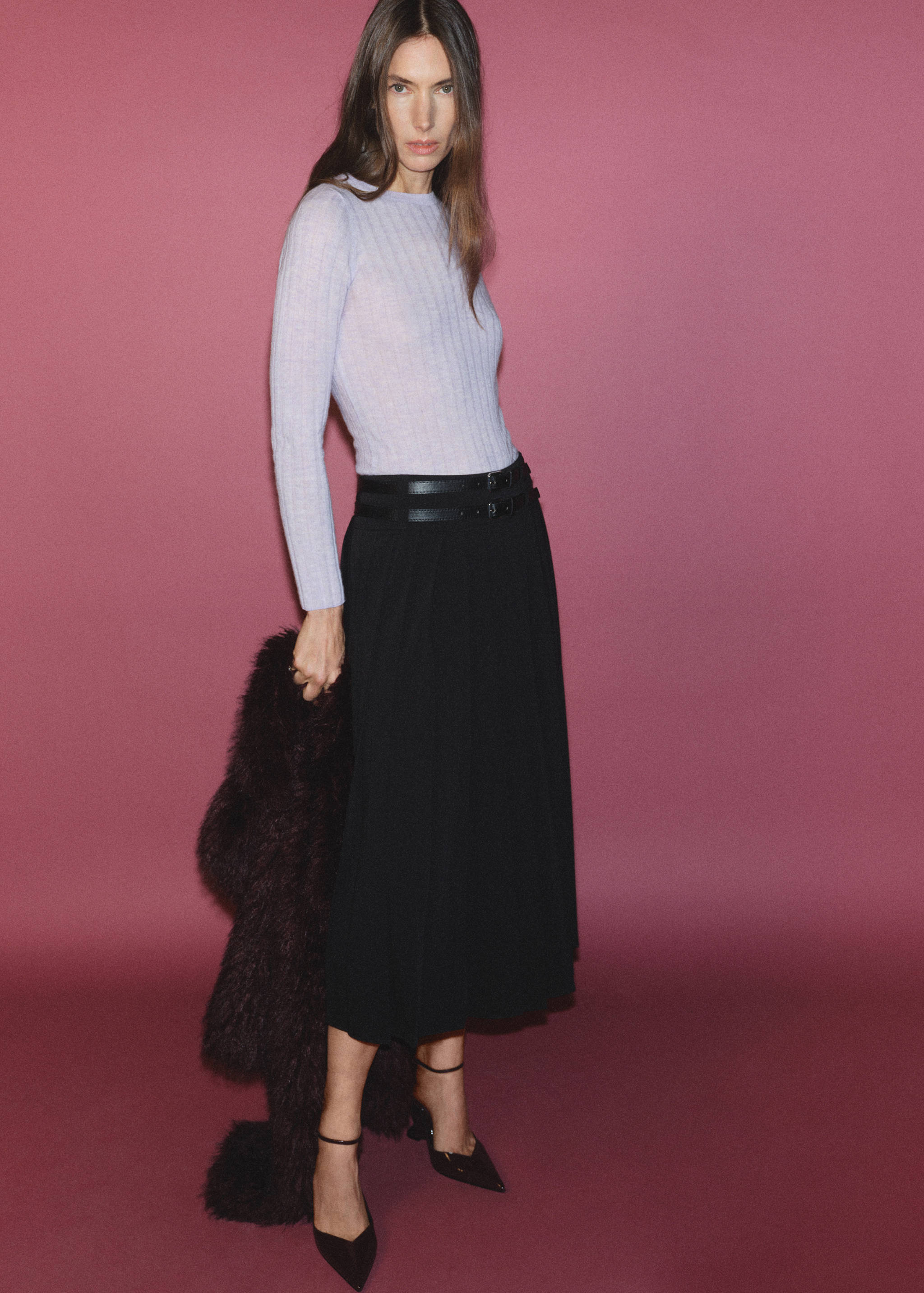 Double-belted pleated skirt - Details of the article 7