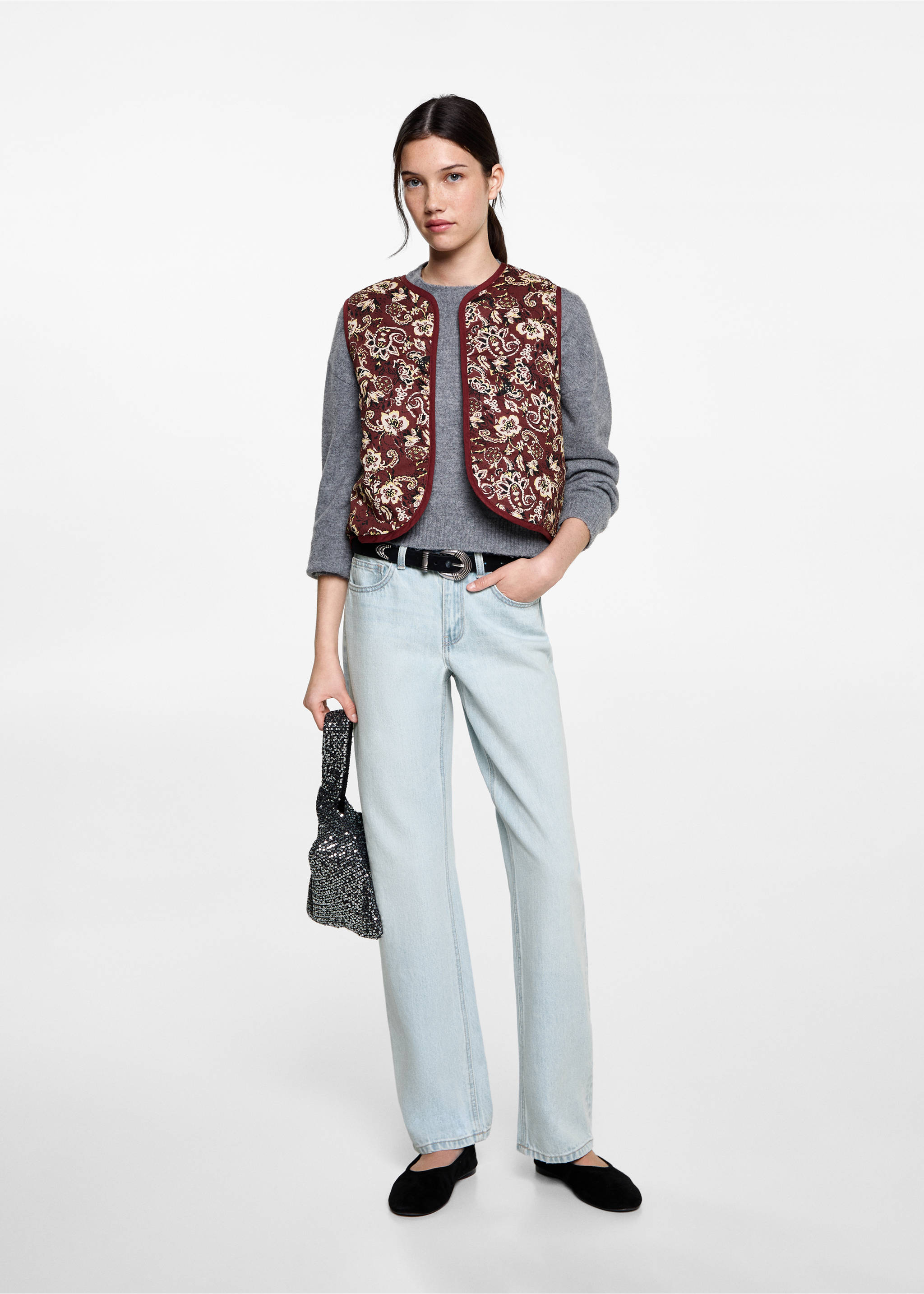 Cropped printed vest - General plane, Maroon. Ref: 87061513-00.
