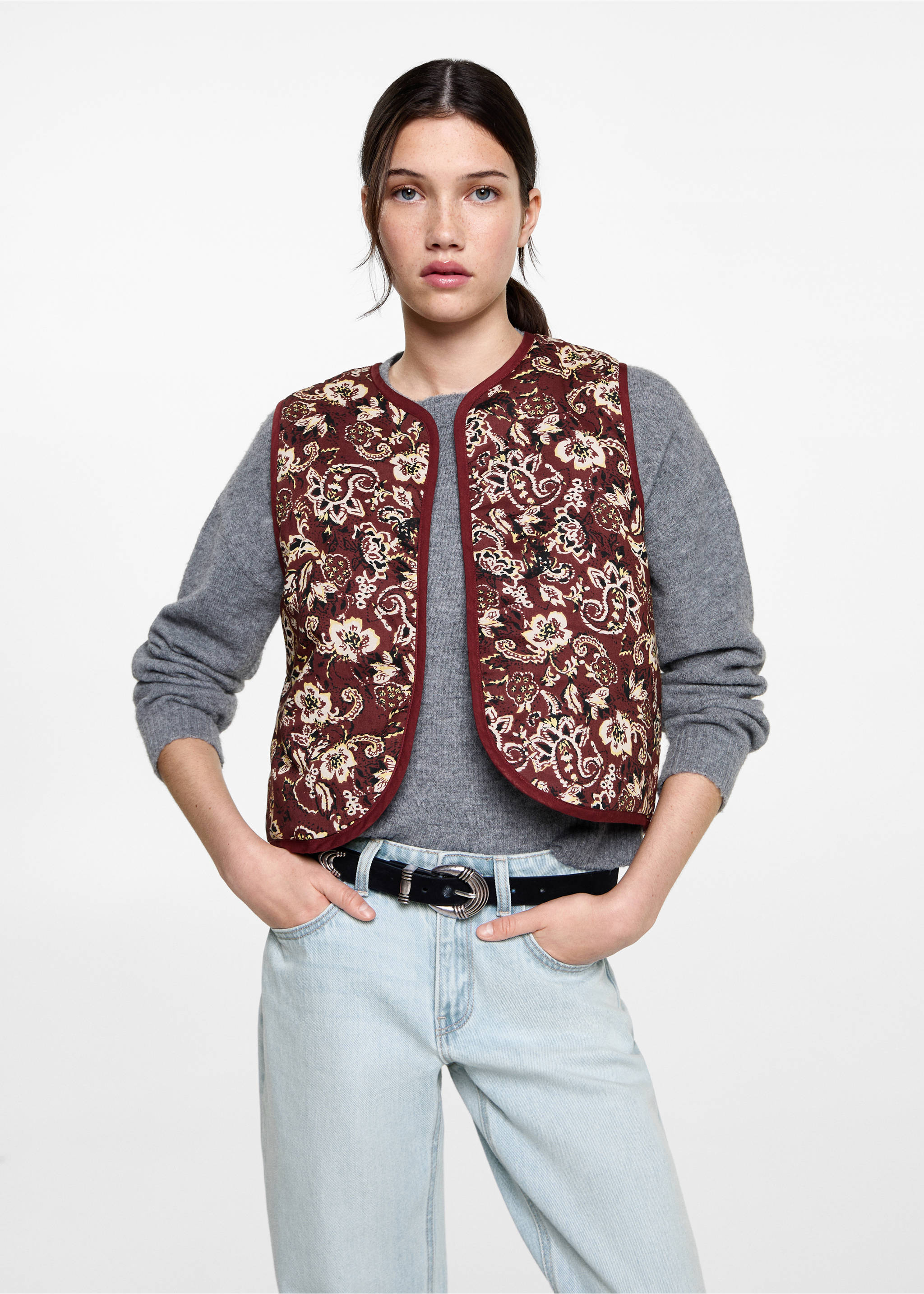 Cropped printed vest - Medium plane, Maroon. Ref: 87061513-00.