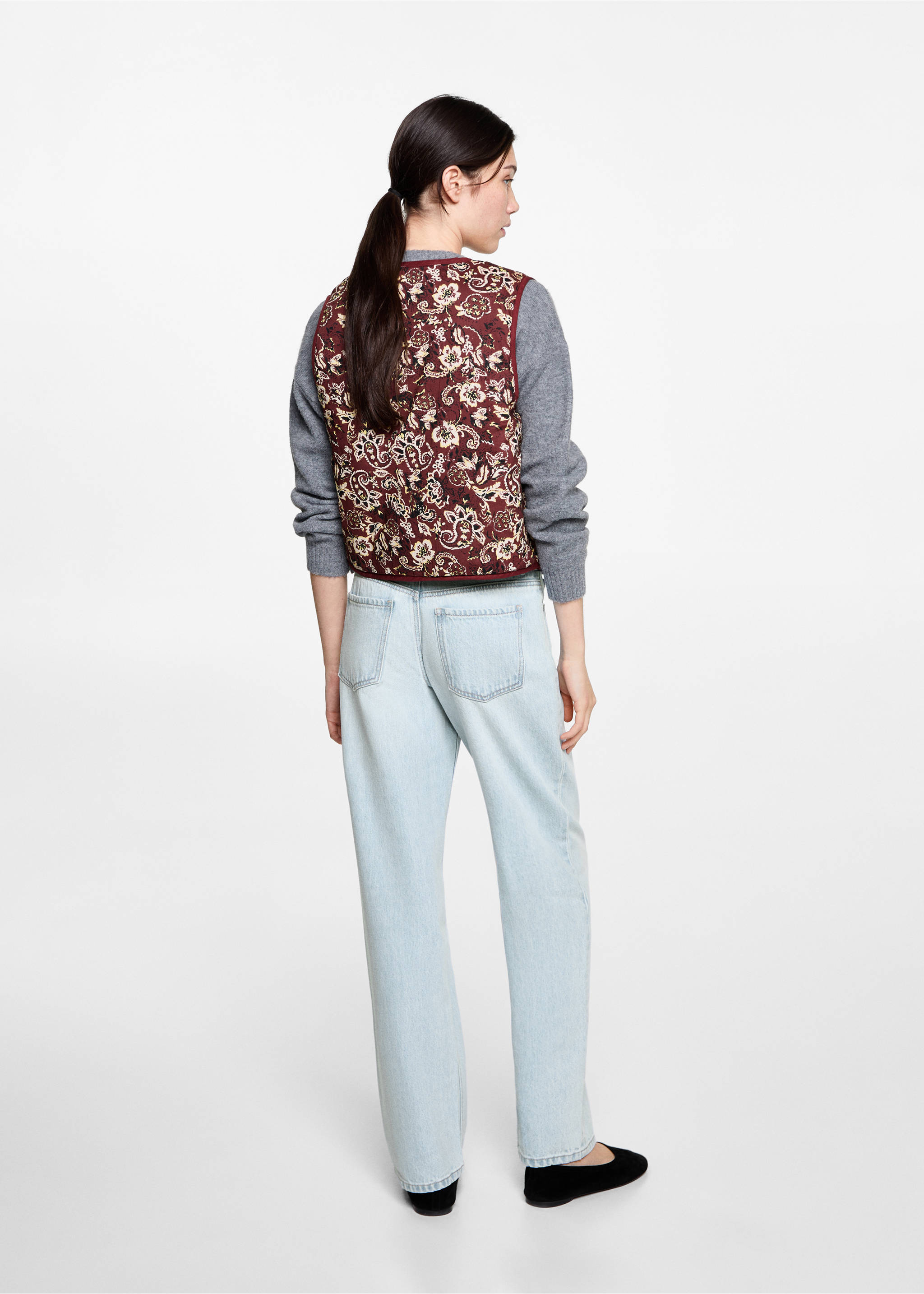 Cropped printed vest - Reverse of the article, Maroon. Ref: 87061513-00.