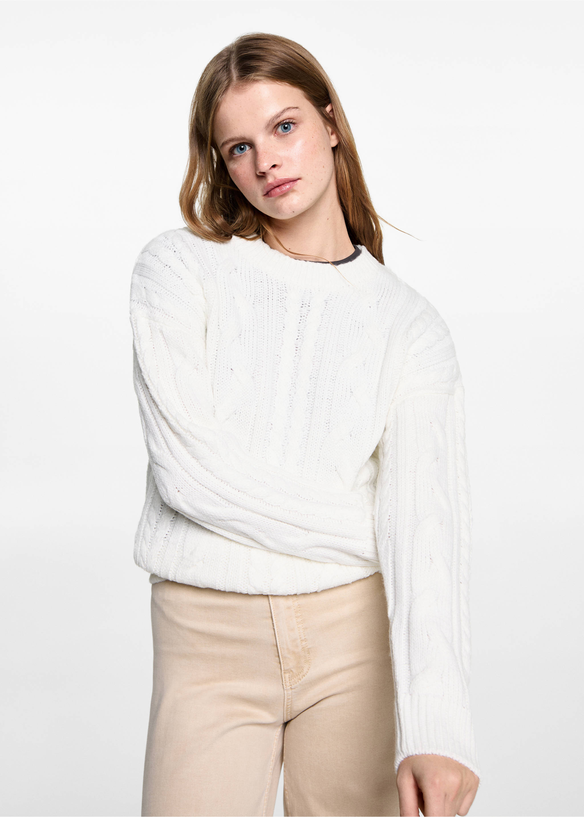 Cable-knit sweater - Medium plane, Off White. Ref: 87061514-00.