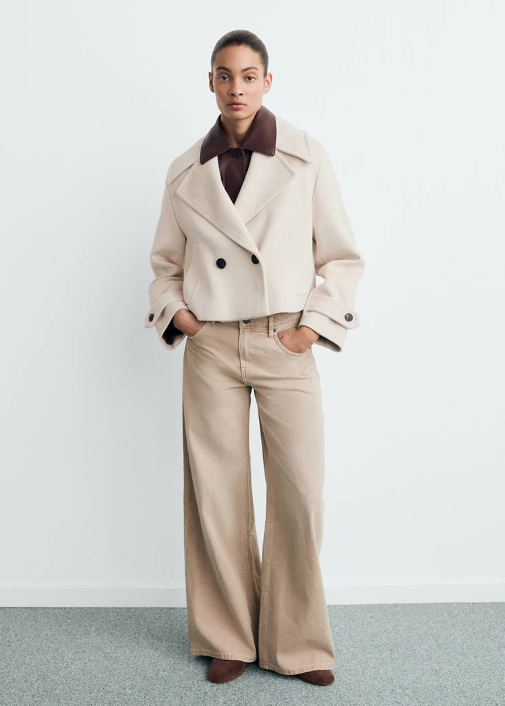 MANGO - Veste laine mélangée revers maxi gris clair/pastel - XL