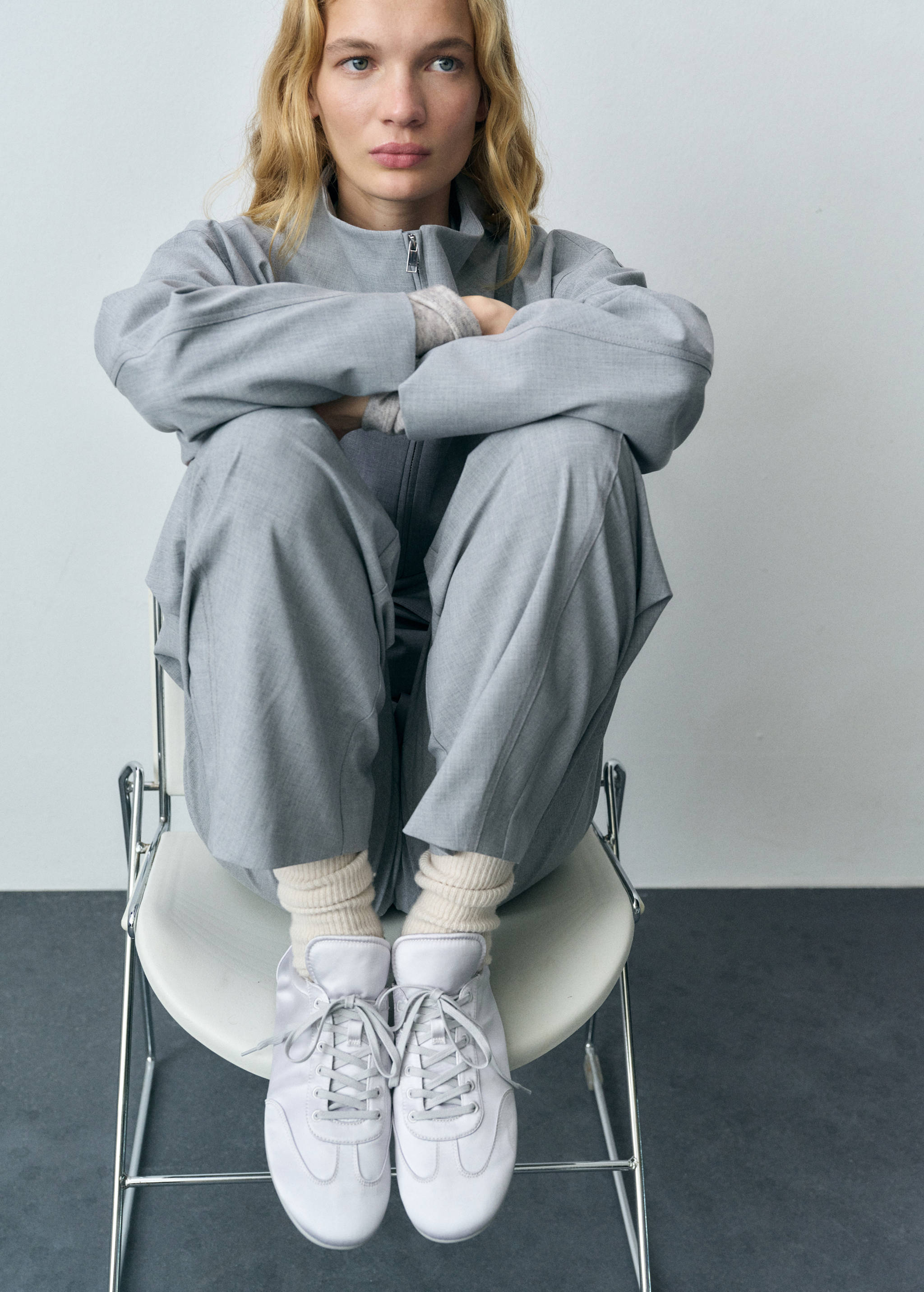 Satin lace-up trainers - General plane