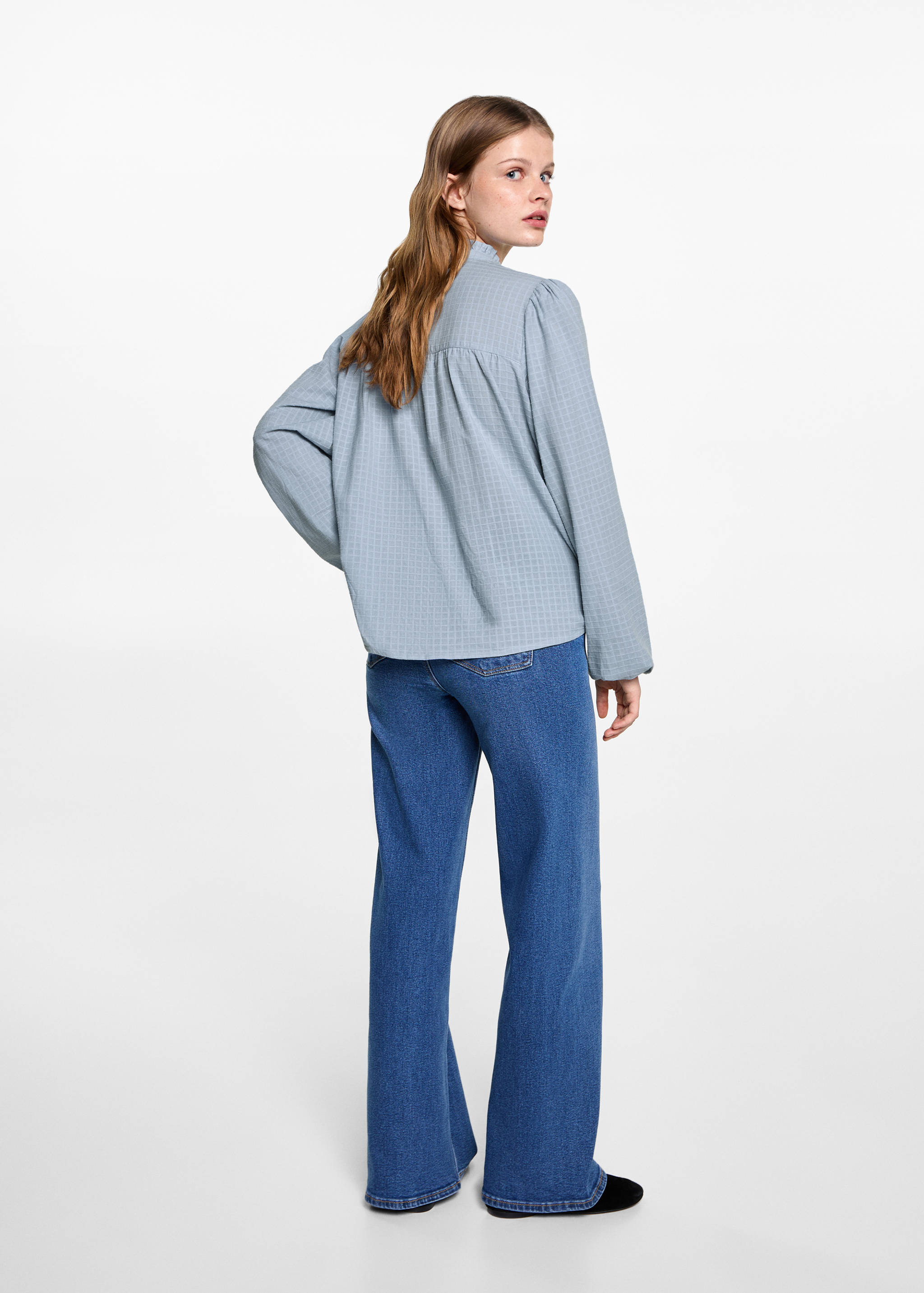 بلوزة منسوجة ذو نمط مربعات - الجهة الخلفية للمنتج