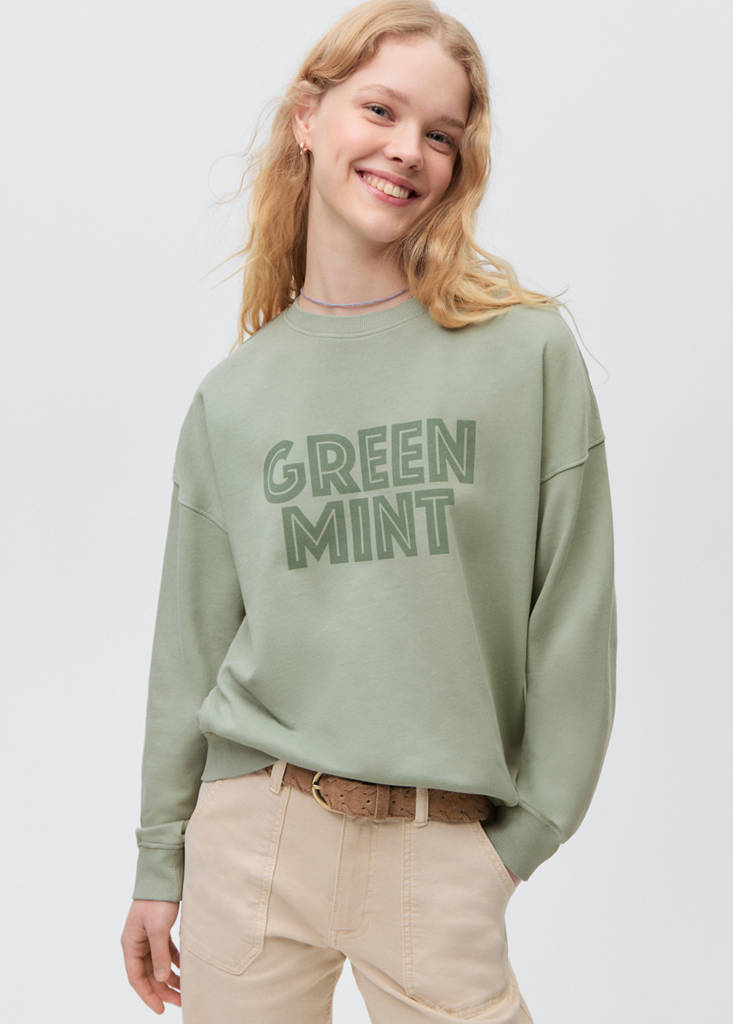 Printed message sweatshirt — Pastel Green