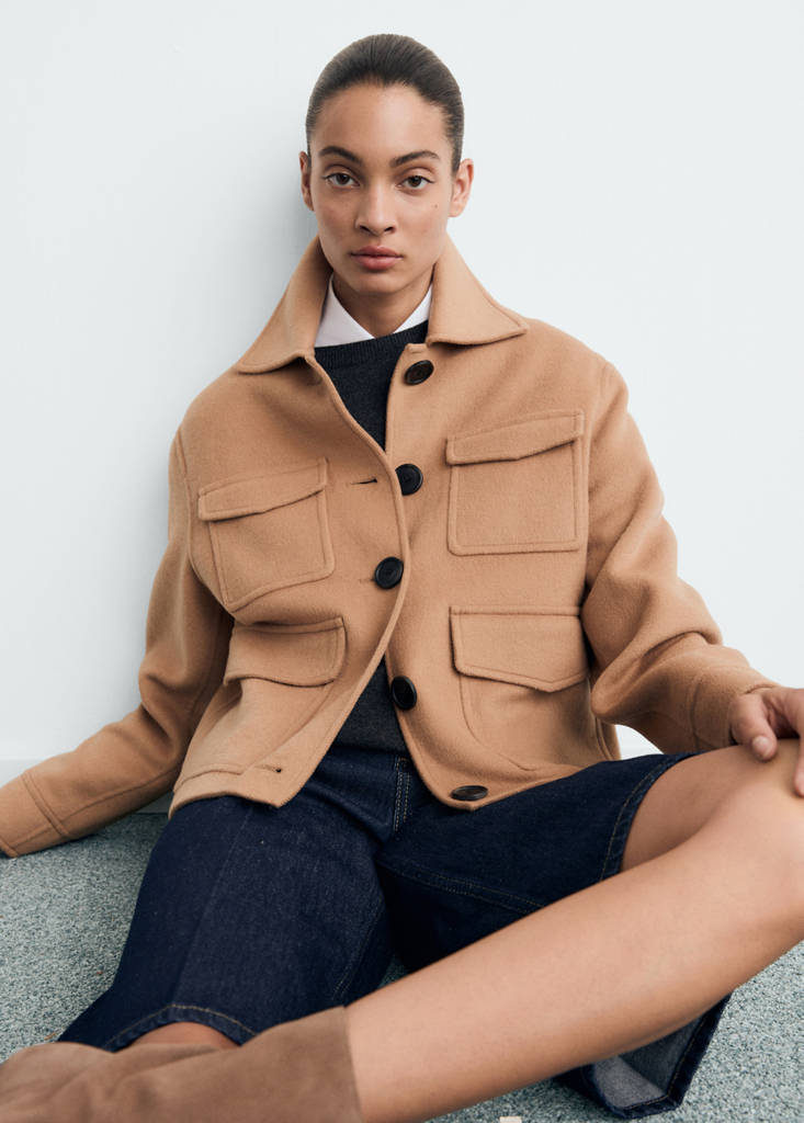 Wool jacket with pockets — Medium Brown