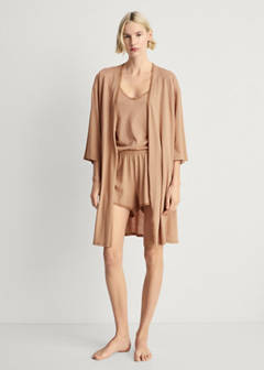 Cotton robe with contrasting lace — Medium Brown 2