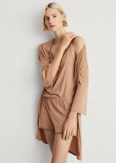Cotton robe with contrasting lace — Medium Brown 5