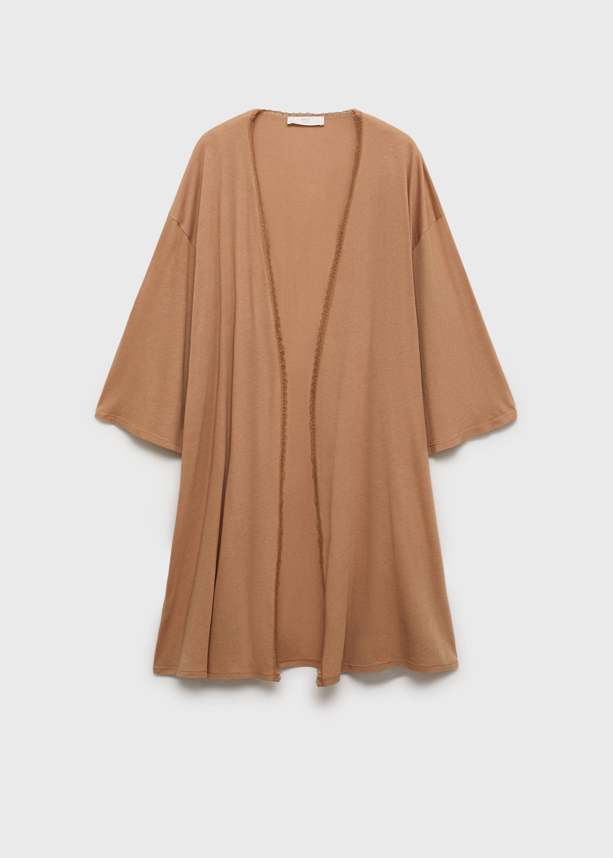 Morgonrock i bomull med kontrastfärgad spets - Artikel utan modell