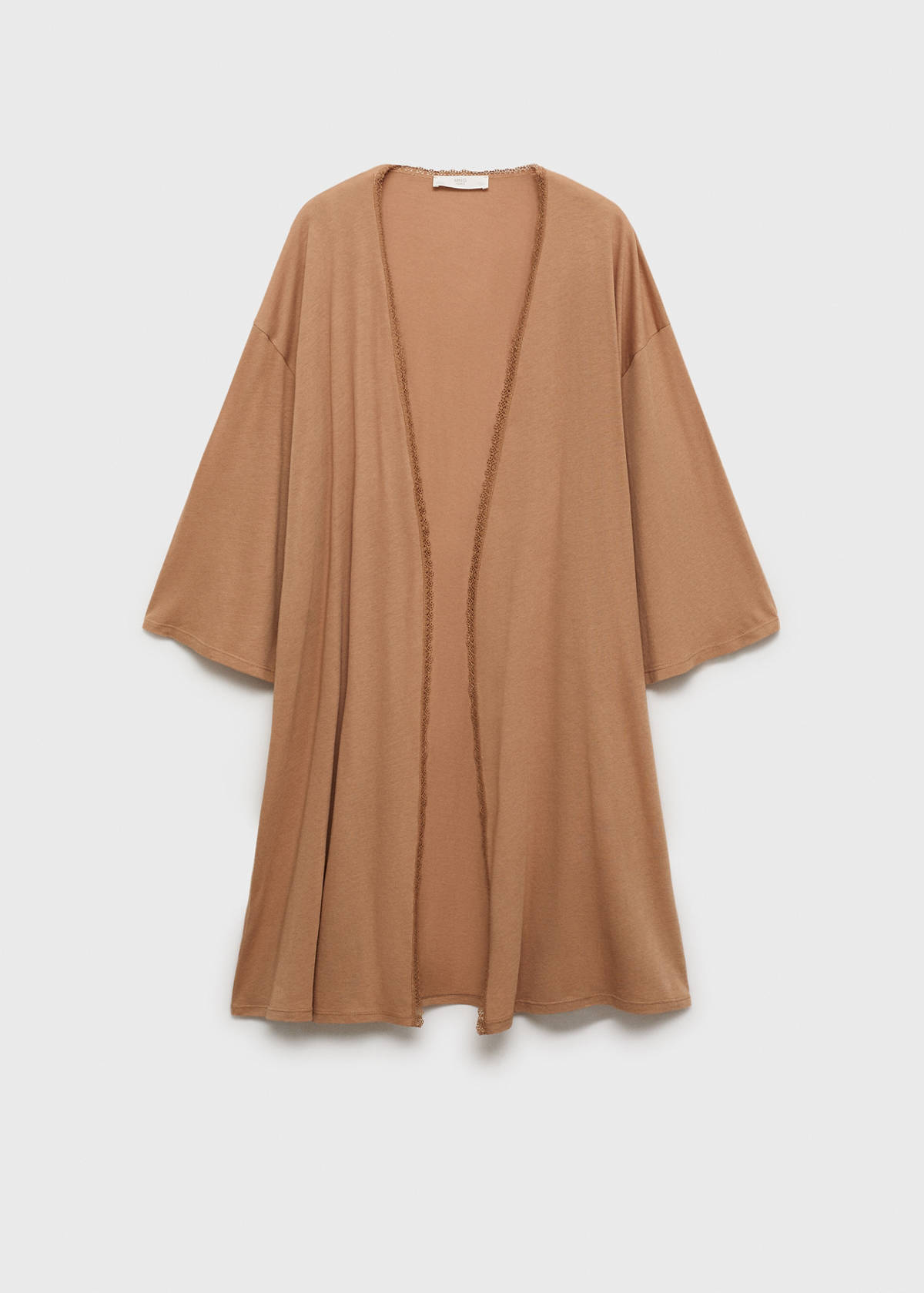 Cotton robe with contrasting lace — Medium Brown