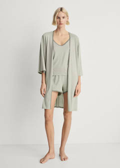 Cotton robe with contrasting lace — Aqua Green 2