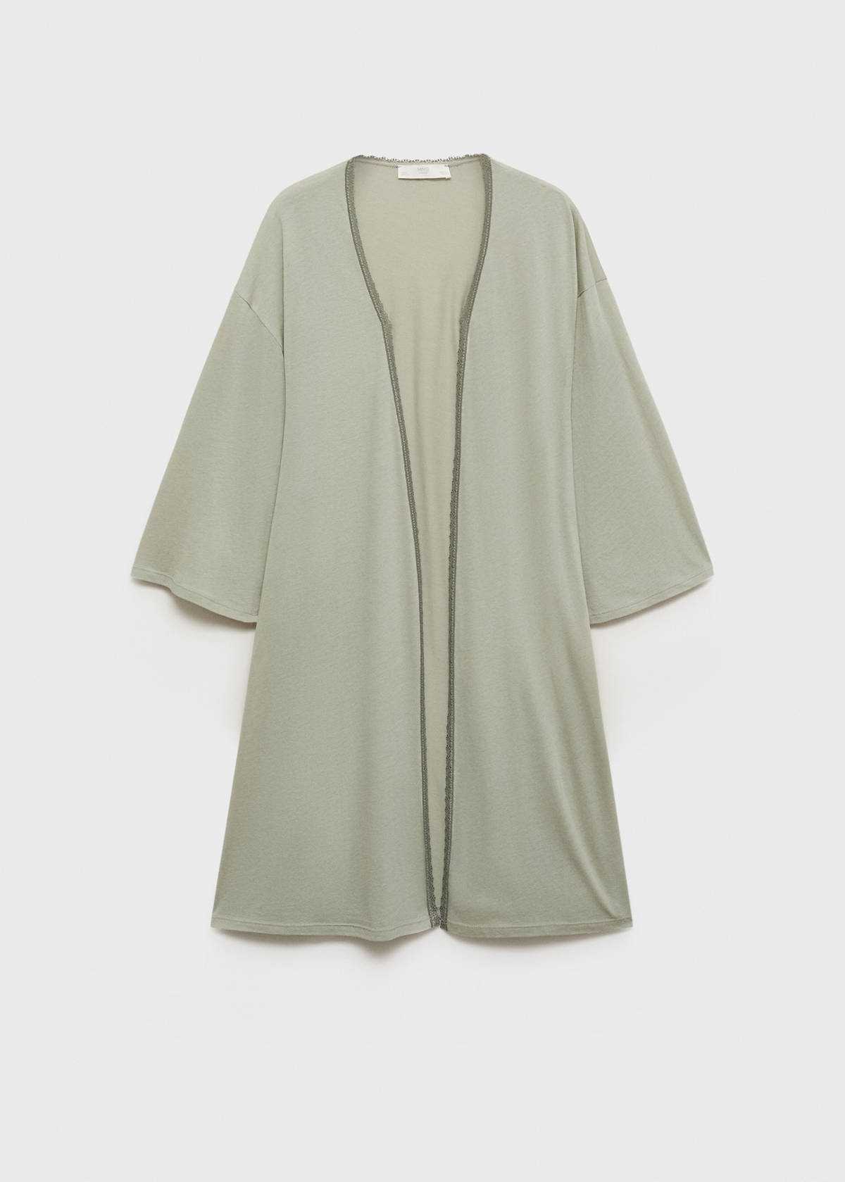 Cotton robe with contrasting lace — Aqua Green