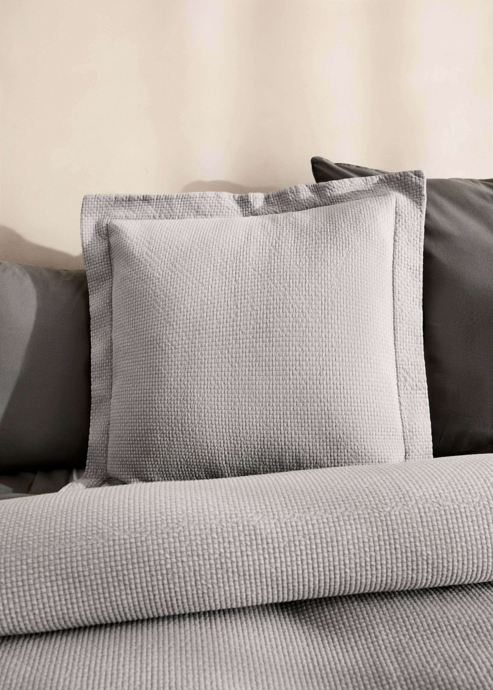 Cotton jacquard mini-check bed cushion cover, 50x50 cm - General plane