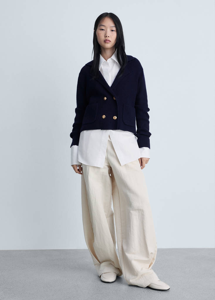 MANGO - Veste maille double boutonnage bleu marine foncé - XS