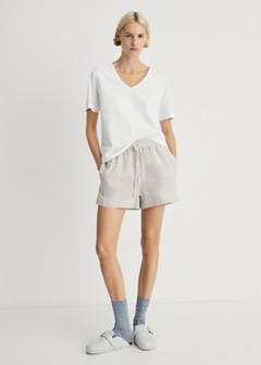 Two-piece striped seersucker pyjama shorts — Medium Brown 2