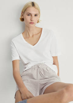 Two-piece striped seersucker pyjama shorts — Medium Brown 1