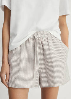 Two-piece striped seersucker pyjama shorts — Medium Brown 5