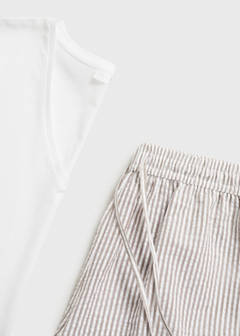 Two-piece striped seersucker pyjama shorts — Medium Brown 7