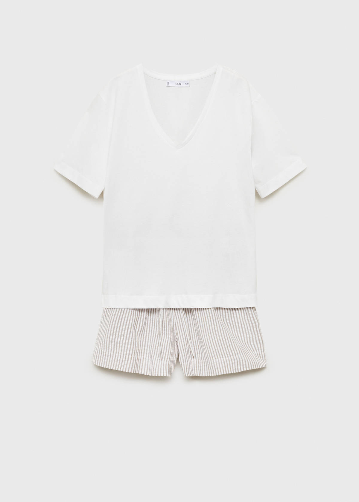 Two-piece striped seersucker pyjama shorts — Medium Brown