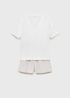 Two-piece striped seersucker pyjama shorts — Medium Brown 6