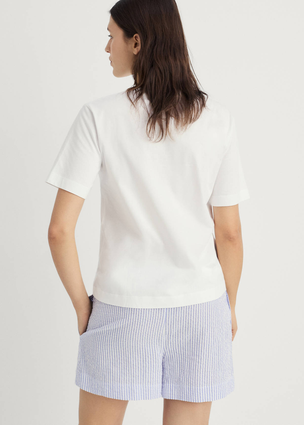 Two-piece striped seersucker pyjama shorts — China Blue